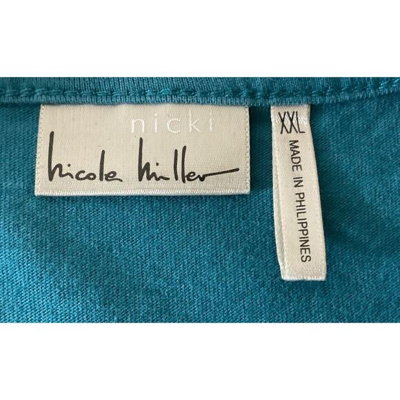Nicki Nicole Miller Women's XXL Teal Blue Blouse Long Sleeve Center Jewel - Picture 3 of 11